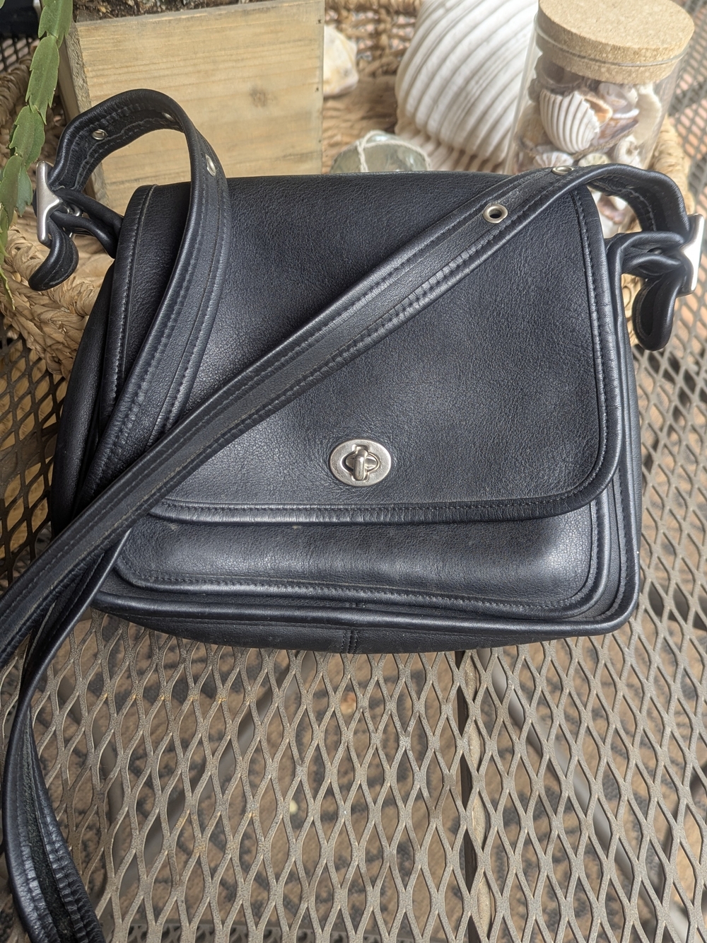 Coach Vintage RamblerClassic Black Leather Turn-Lock Shoulder Bag